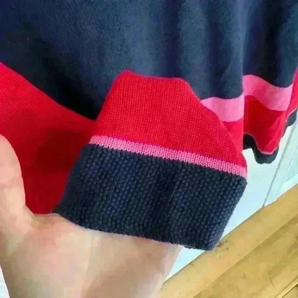 Charter Club Knitted Sweater Red, Blue and Pink, V-Neck Cotton Blend, Size P/L - Picture 5 of 6